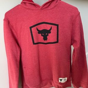 Under Armour Project Rock Boy’s Youth Large Red Hoodie w/ pockets GUC ColdGear